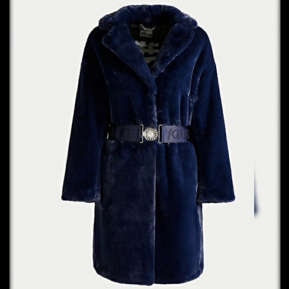 NEE GUESS Shelly Belted Faux-Fur Coat SZ S - Picture 4 of 5